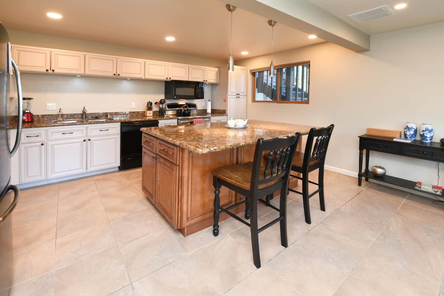 Kitchen island with counter stools