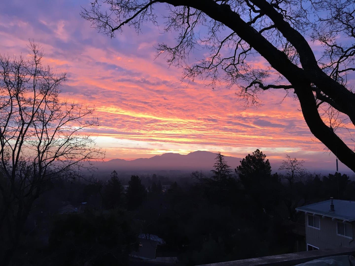 Sunset over the East Bay hills from The Treehouse in Pleasant Hill